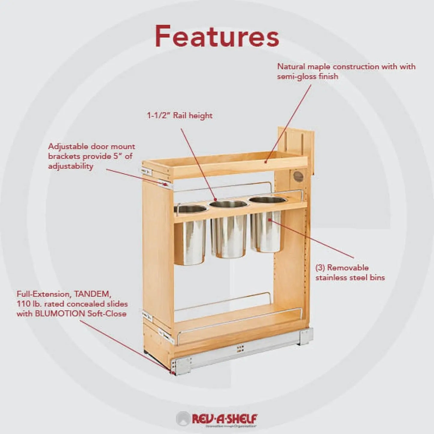 8" Pull Out Storage Organizer for Base Kitchen Cabinets w/Soft-Close, Sliding Shelves for Utilities, 448UT-BCSC-8C