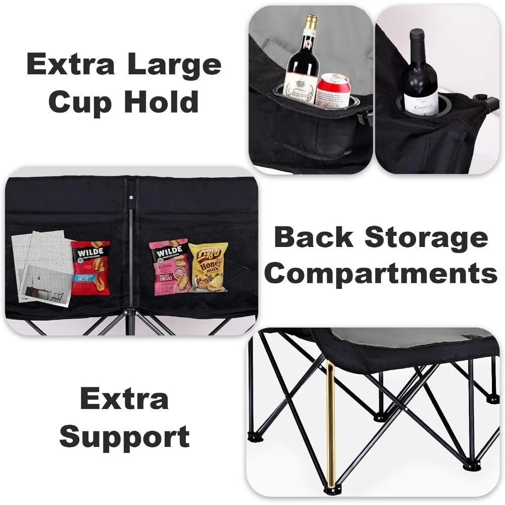 Bolosy Oversized Double Folding Camping Chair/Two Adults, Heavy Duty and Portable with Cup Holders