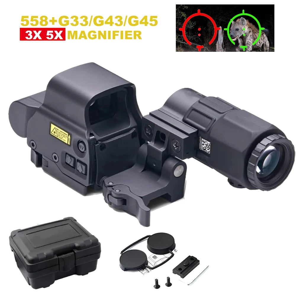 558+G43 Holographic Collimator Sight 558+G33/G45 Red Dot Optic Sight Tactical Hunting Gear W/20mm