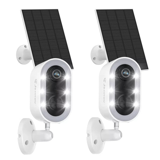 Jennov 2Pcs Solar Panel Security Cameras Wireless Outdoor 3MP 2K Battery Powered Cameras