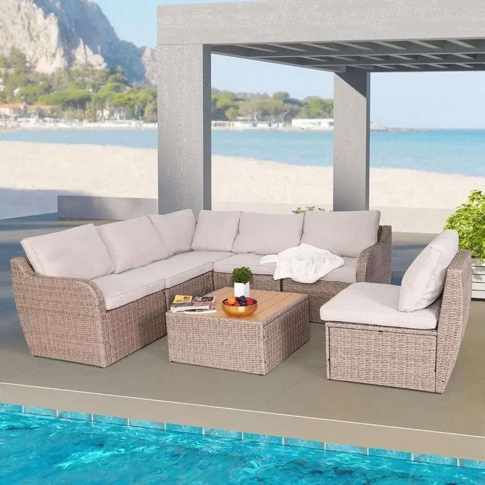 Garden Sofas, Outdoor Conversation Set with Waterproof Cushion and Coffee Table Khaki or Red