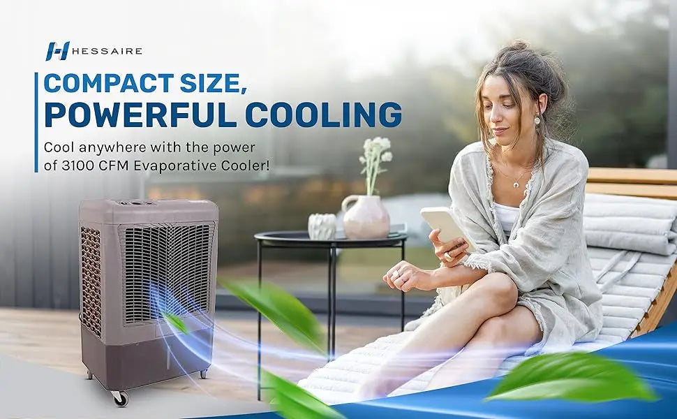 Hessaire Air Cooler w/3-Speed Fan - Water Cooler Fan 950 sq. ft. Coverage High Velocity