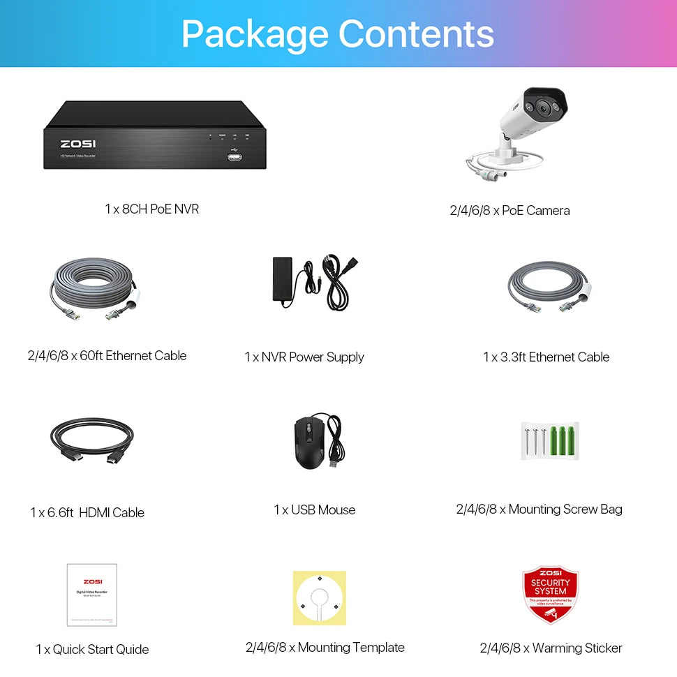 ZOSI 8CH 4K PoE CCTV Security Camera System 8MP/5MPSuper HD Outdoor IP Cameras AI Starlight/Night