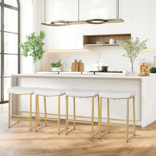 4 Bar Stools, Counter Height 24 Inches Saddle Stools for Kitchen Counter Backless Gold Barstool