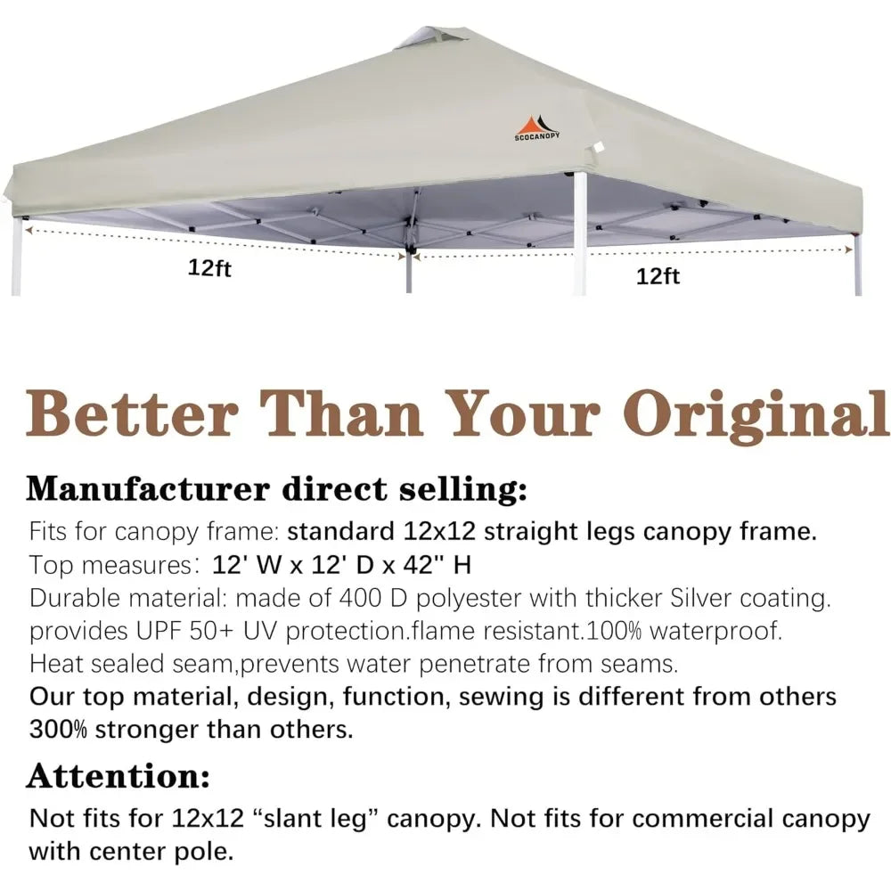 Replacement Top w/ Air Vent for 12x12 (NO Canopy Frame), Canopy Cover ONLY (PICK YOUR COLOR CANVAS)