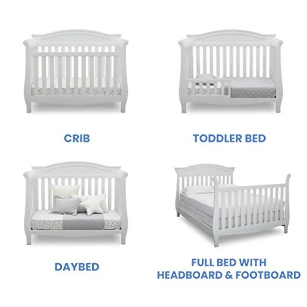 Convertible 4-in-1 Baby Crib Bianca White Toddler Daybed Full Rails Solid Pine Wood JPMA Certified