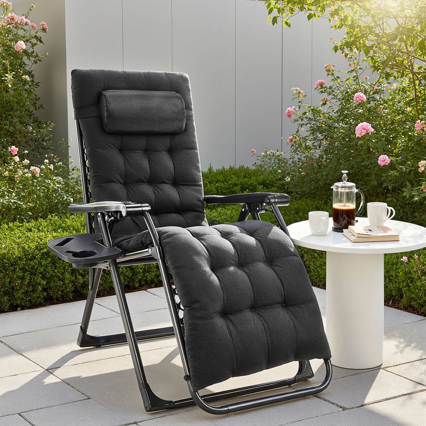 JHK Zero Gravity Portable Recliner Camping Patio Outdoor Garden Lounge Chair with Cup Holder Trays