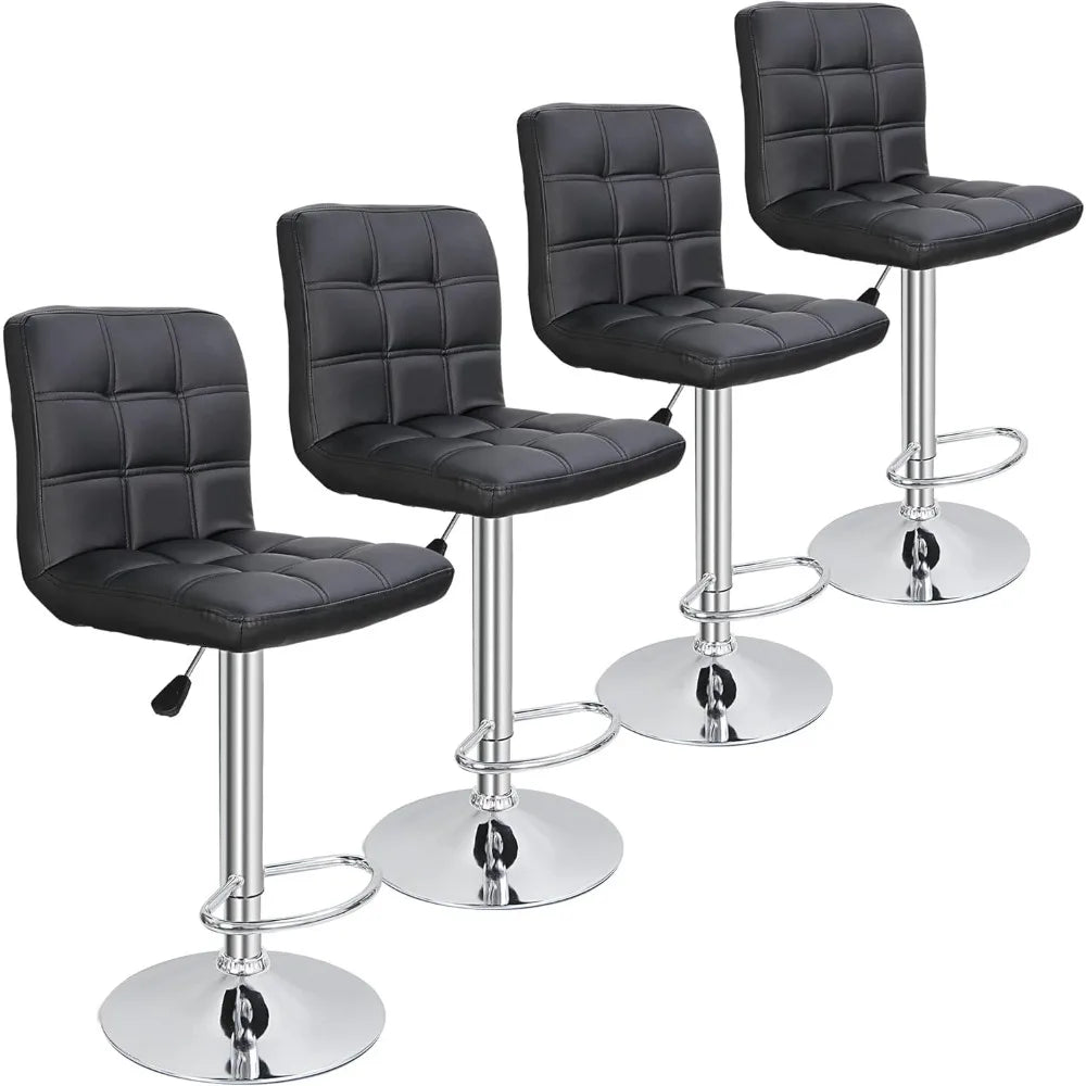 Counter Chairs Adjustable Counter Height Swivel Barstools Set of 4, Square PU Leather Bar Stools