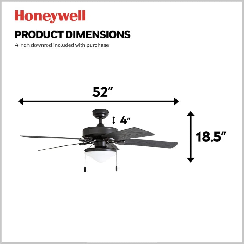 Honeywell Ceiling Fans Belmar, 52" Traditional Indoor Outdoor LED Ceiling Fan w/Light, Pull Chain