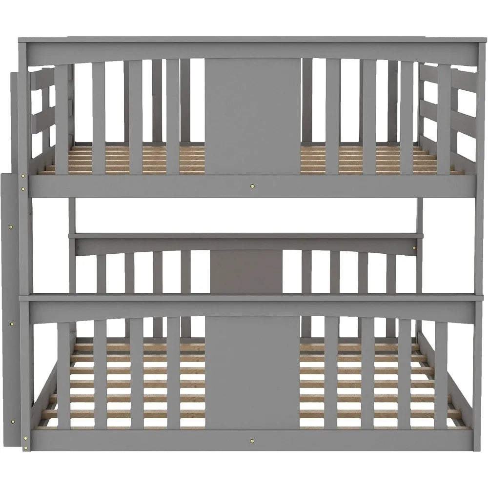 Designs Full Over Full Low Bunk Bed with Headboard and Footboard, Wooden Bunk Bed with Ladder