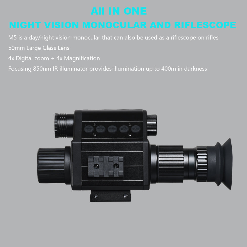 Digital Night Vision Riflescope 940nm IR Scope Sight Monocular 5X Zoom HD 1080P Video Photo 300m