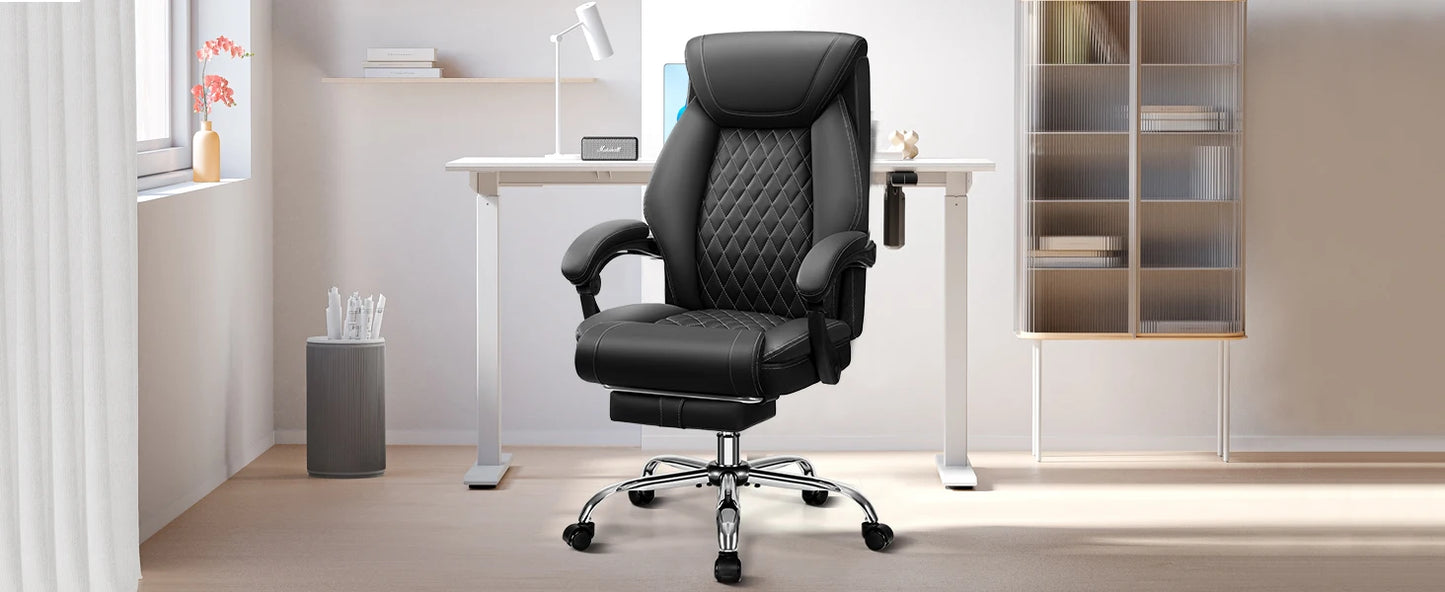 Office Chair, Executive Leather Chair Adjustable High Back, Lumbar Support, Big and Tall Office