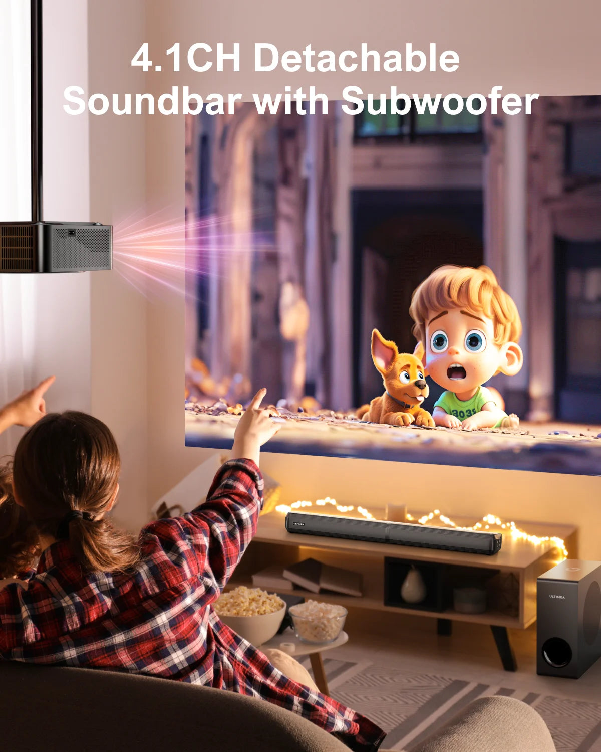 ULTIMEA 200W 4.1ch Soundbar with Subwoofer,2-in-1 Detachable Bluetooth 5.3 Soundbar for Smart TV