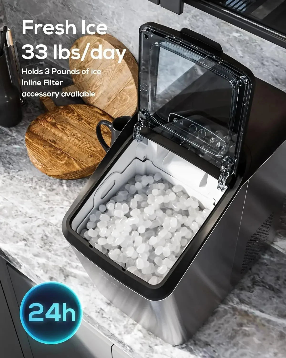 FreezImer Dream Ice X2 | 33lbs Thick Insulation Nugget Ice Maker Countertop Sonic Ice