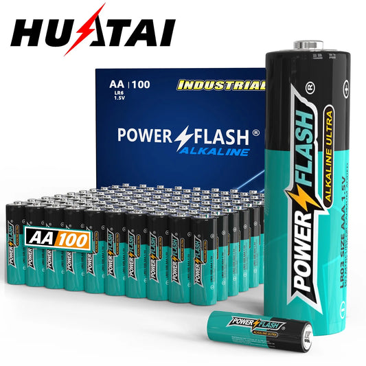 HUATAI PowerFlash AA 100 pcs Alkaline Long-Lasting Batteries, Double A, LR06 High-performance