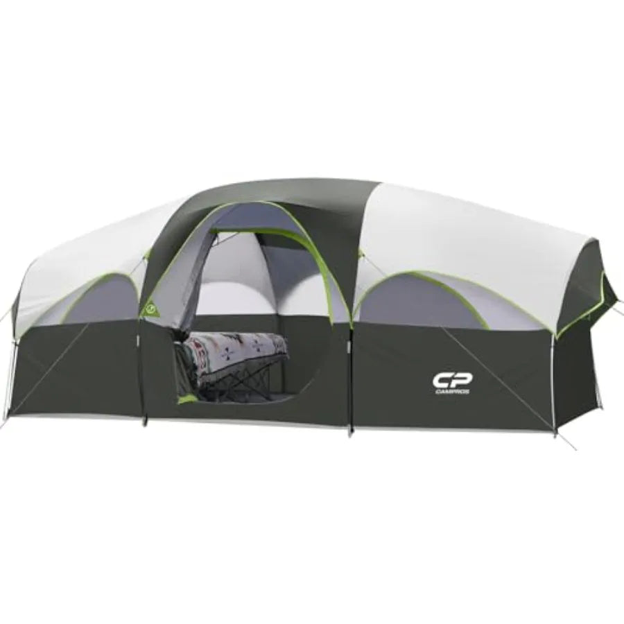 8 Person Weather Resistant Camping Tent for Family Outdoor Adventures Features 5 Large Mesh Windows
