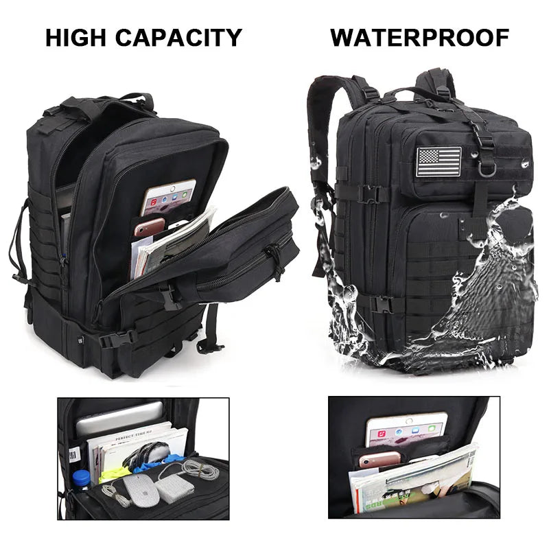 Backpack 50L Large Capacity Camping Man Rucksacks Tactical Hunting Nylon Bags Waterproof Pack