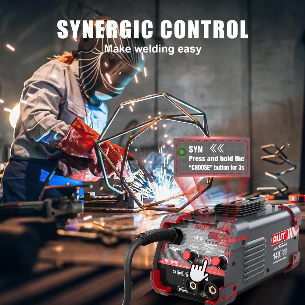 140Amp MIG Welder Flux Core MIG Welder/Stick/Lift TIG 3 in 1-110V With Synergy IGBT Inverter