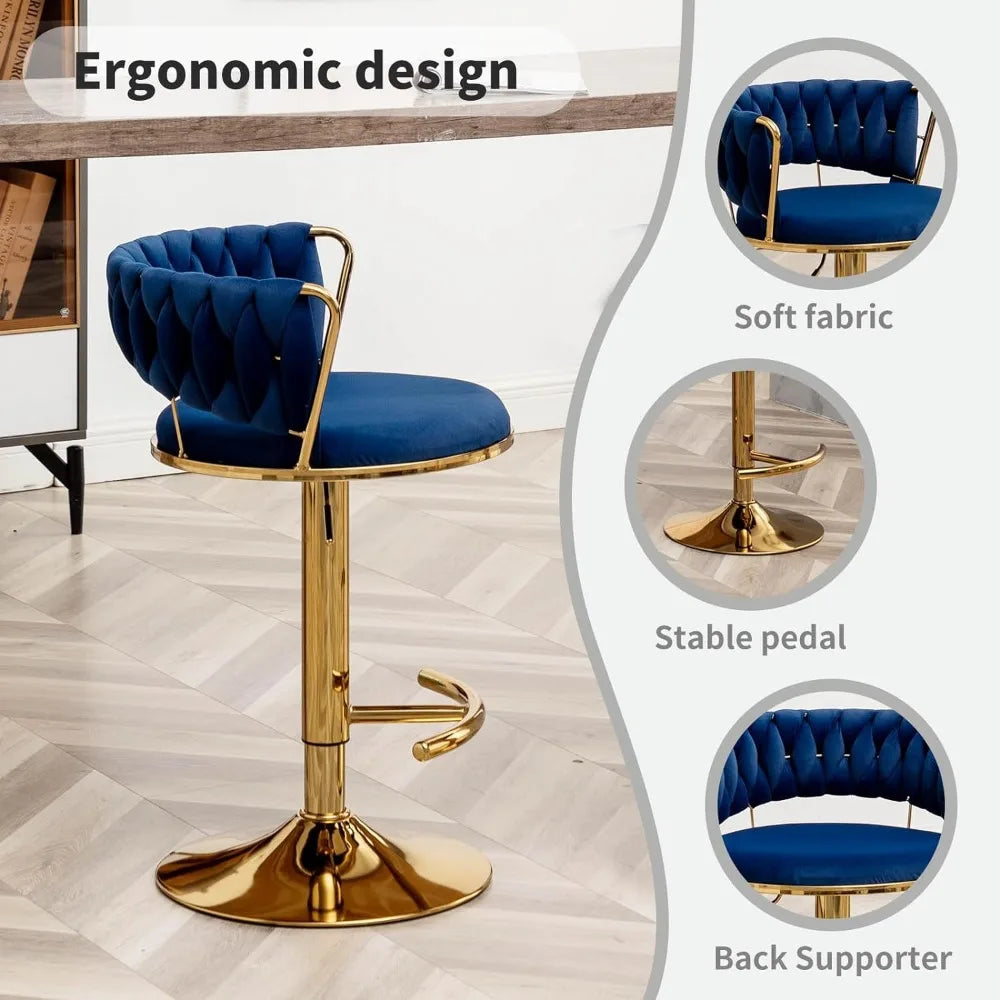 Gold Bar 4 Stools, Counter Height Bar Stools w/Low Back, Velvet Adjustable Height Barstool 360°