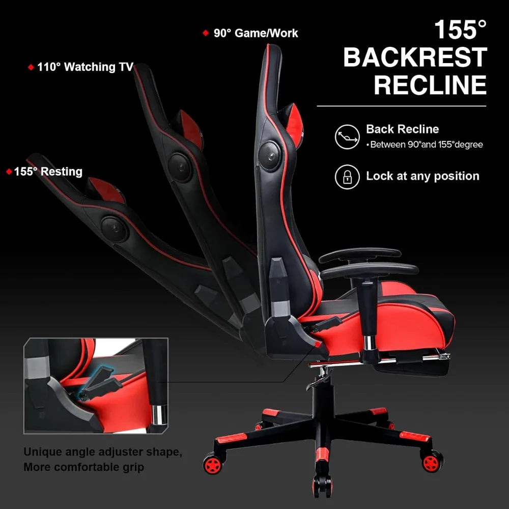 Gaming Chair with Footrest Speakers Video Game Chair Bluetooth Music Heavy Duty Ergonomic ,Red