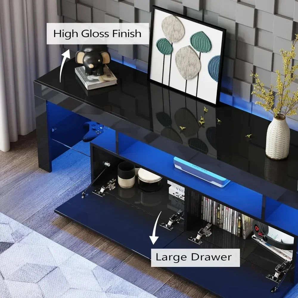 Black TV Stand for 55+/65+/70/75 In TV, Entertainment Center, LED Media Console, TV Table