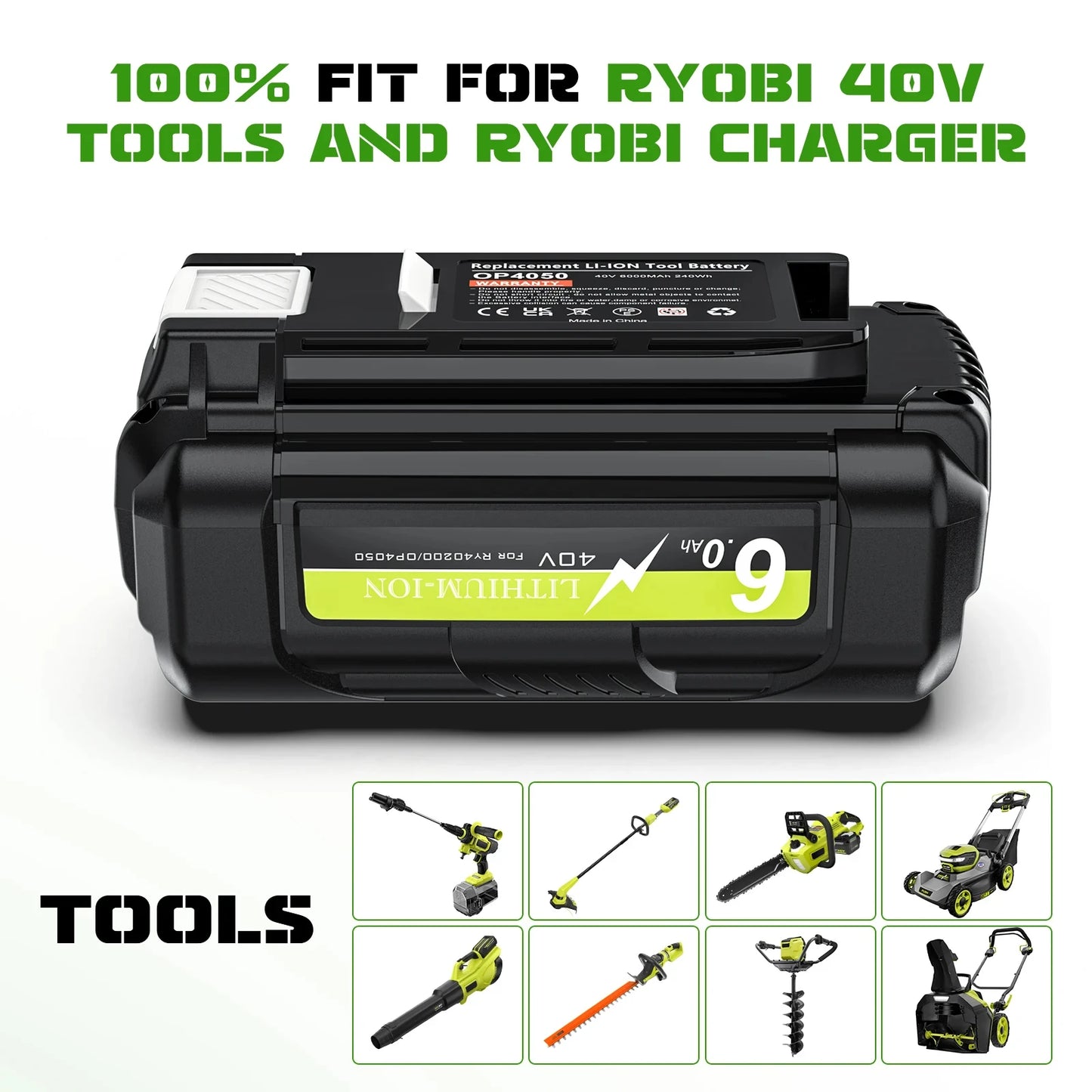 Ryobi OP40401 Battery 40V 6.0Ah Ryobi OP4026 OP4030 OP4050 OP4060A OP40201 OP40301 Batteries