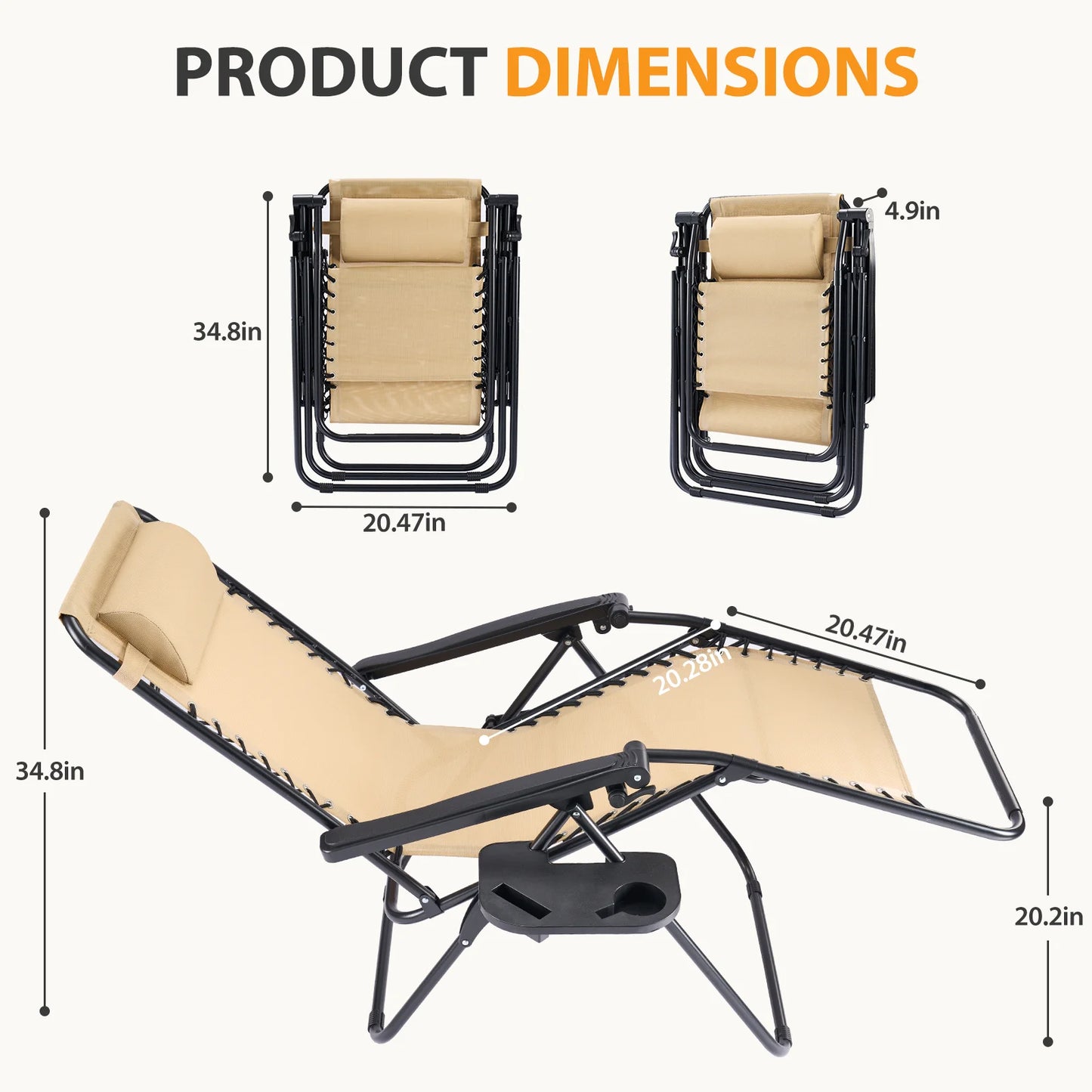 JHK Portable Zero Gravity Recliner Chairs Set of 2 Outdoor Garden Folding Lounge Chair Cup Holder