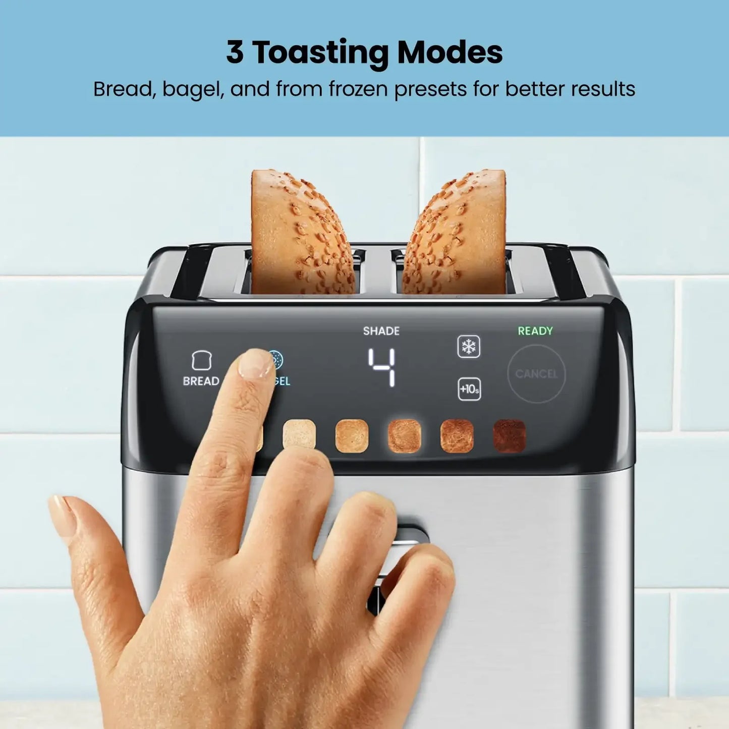 NEW Smart Touch 2 Slice Digital Toaster, 6 Shade Settings, Bagel Mode - Stainless Steel, New