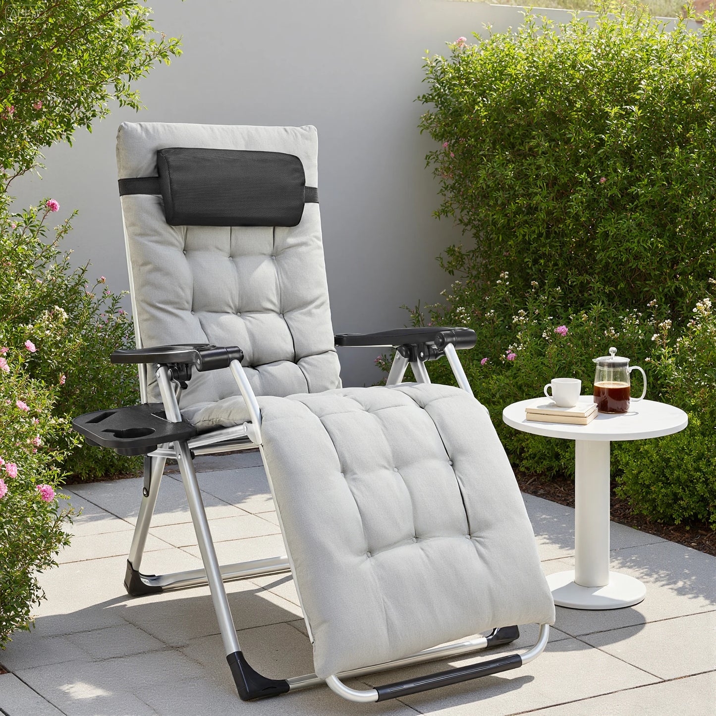 JHK Zero Gravity Portable Recliner Camping Patio Outdoor Garden Lounge Chair with Cup Holder Trays