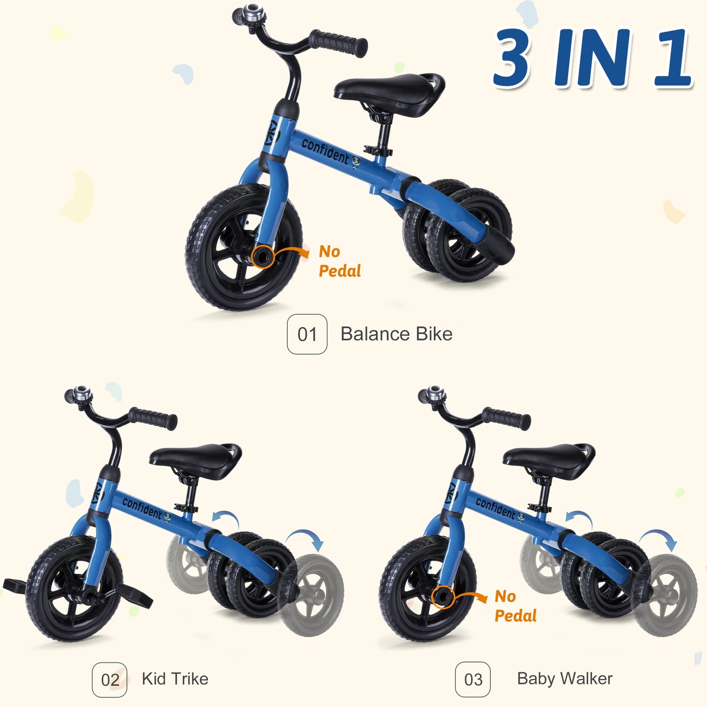 Toddlers Tricycle for 2/3/4/5 Years Old Boy&Girl with Detachable Pedal And Training Wheel Baby Gift