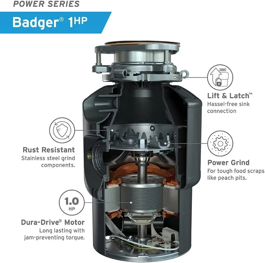 InSinkErator Garbage Disposal, Badger 1 HP, Power Series, 1 HP Continuous Feed,Black