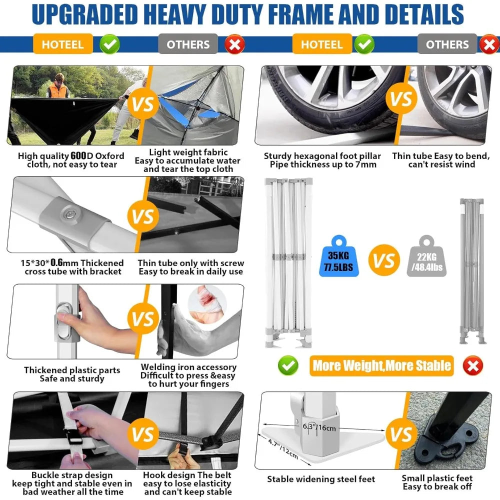HOTEEL 10x20 Pop up Canopy Tent, Heavy Duty Easy Setup Tent Without Sidewalls