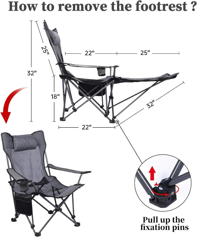 Camping Lounge Chair, Portable Reclining Camping Chair, Folding Camping Chair/Storage Bag