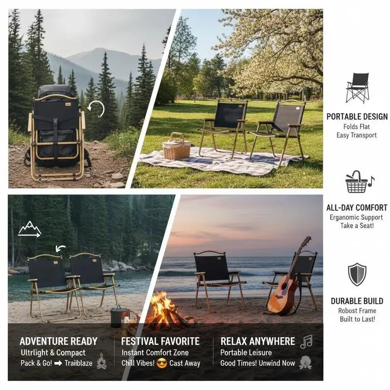 Set of 2 Camping Chair, Lightweight Folding Chair, Portable Armchairs
