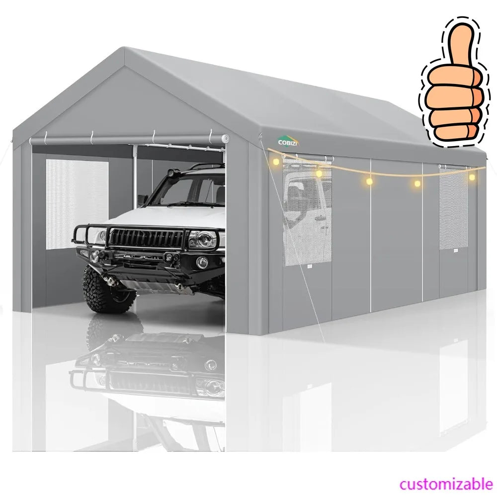 NEW-Carport Canopy 12x20 Heavy Duty Portable Garage w/Removable Sidewalls & Doors, Galvanized Frame