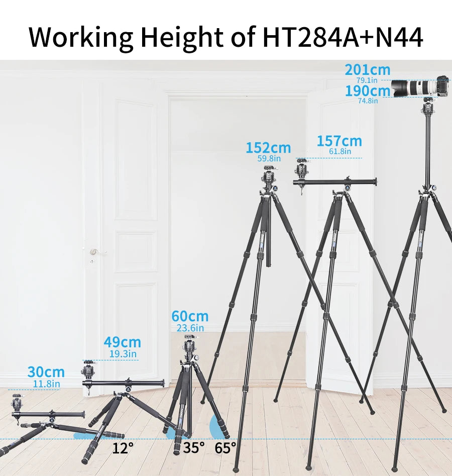 INNOREL HT284A Alloy Camera Tripod Horizontal Stand for DSLR Video Camcorder Center Column Load 20kg