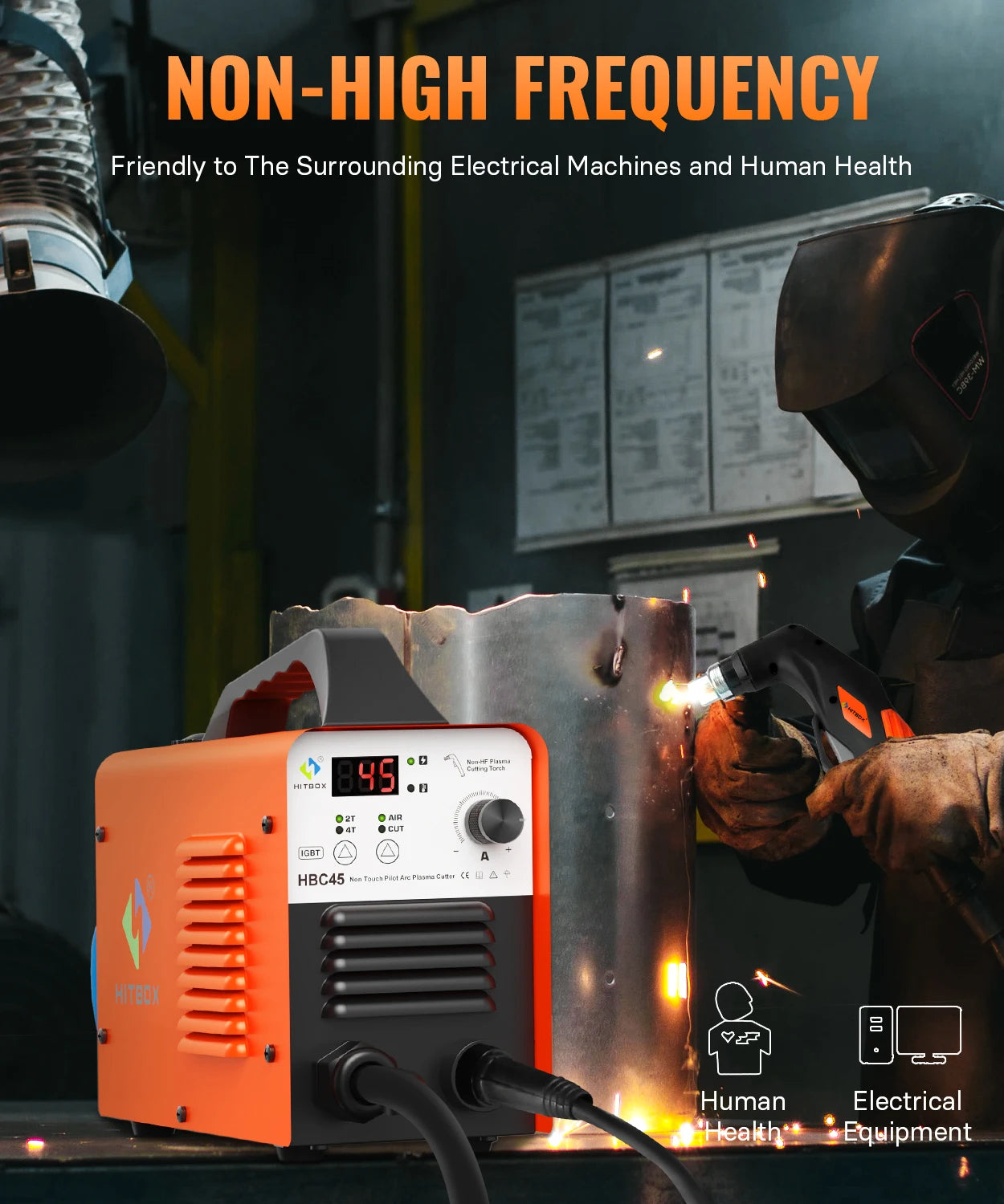 HITBOX Plasma Cutter HBC45 Non-contact, Non-high Frequency Plasma Cutting, 45A 220V Inverter