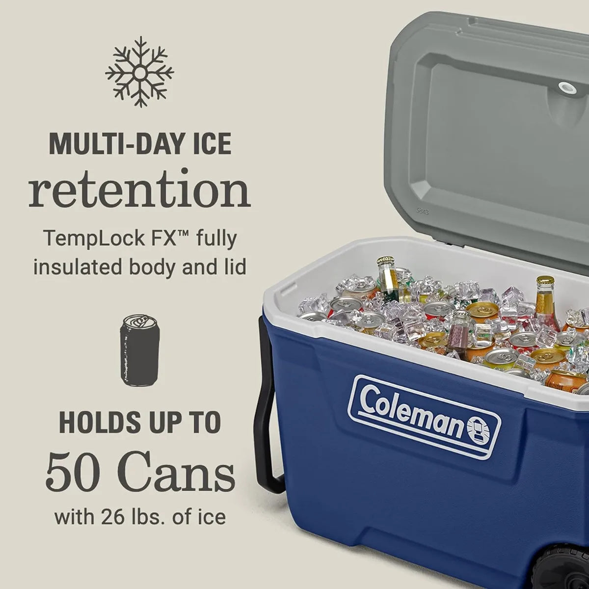 Coleman 316 Series Insulated Portable Cooler/Heavy Duty Wheels, Leak-Proof Wheeled Cooler/100+ Can