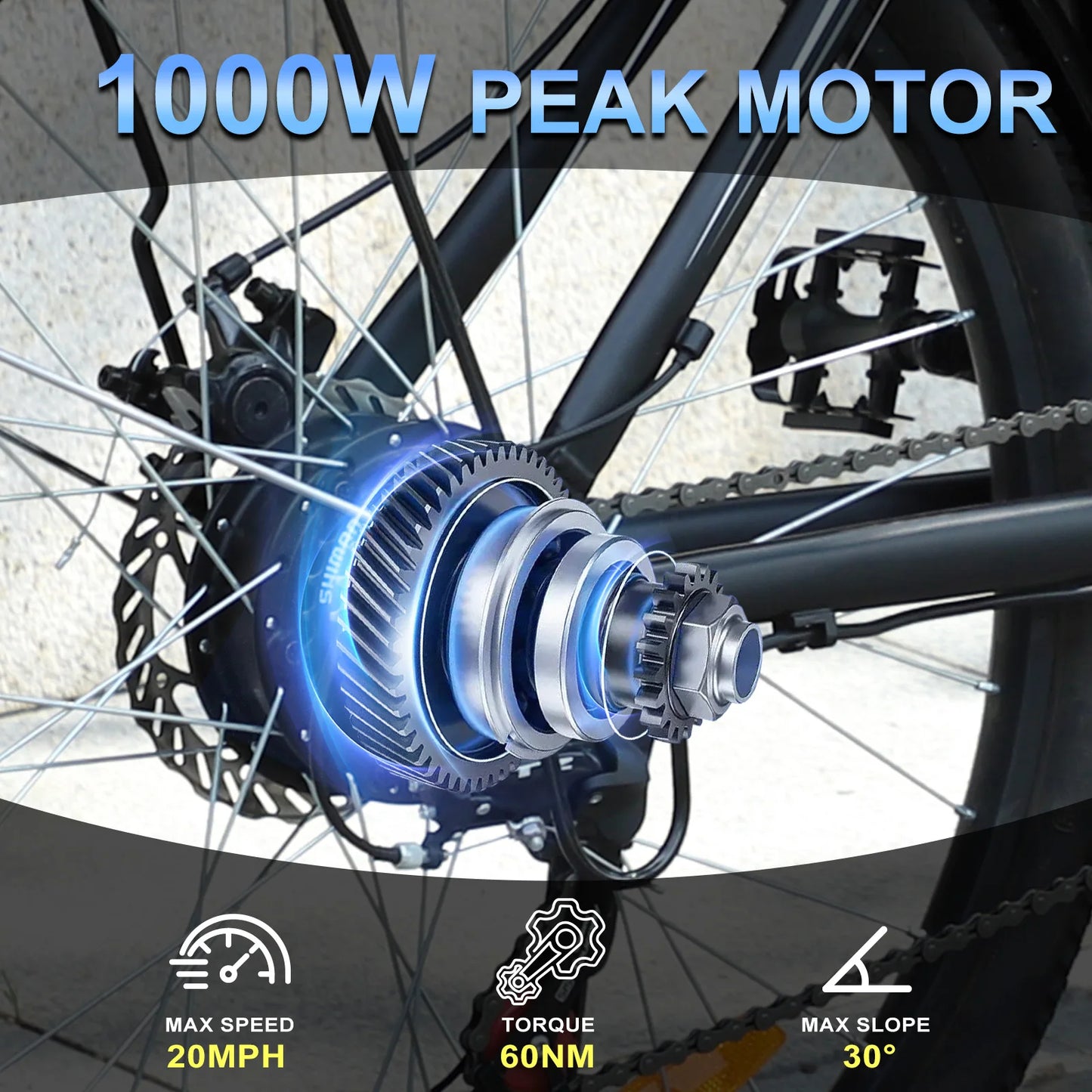 1000W Motor Peak 48V Electric, 26" Mountain Bike with Removable Battery,50Miles Range 20MPH E-bike