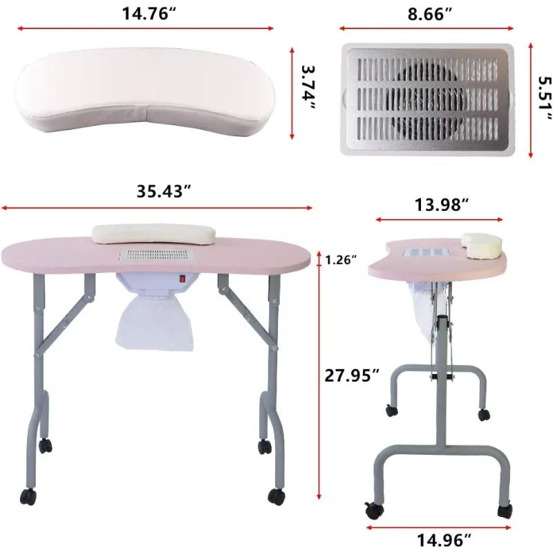 Portable Manicure Table Foldable Nail Desk with Dust Collector Professional Nail Tech Table