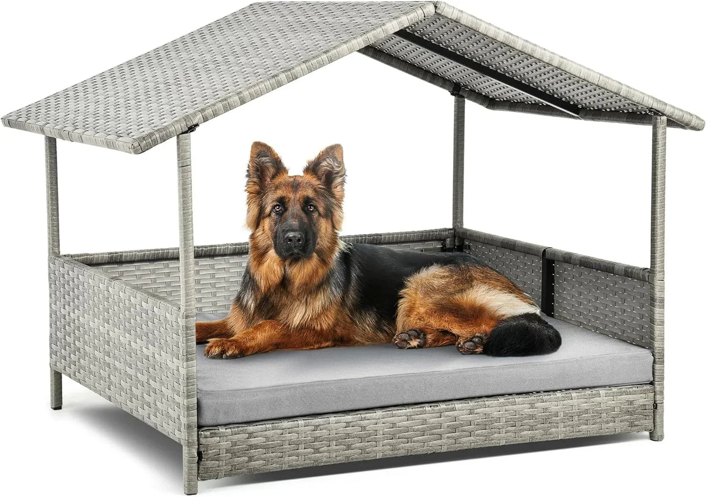 Folding outdoor plastic dog house w/ adjustable skylight & elevated base, small to medium sized dogs