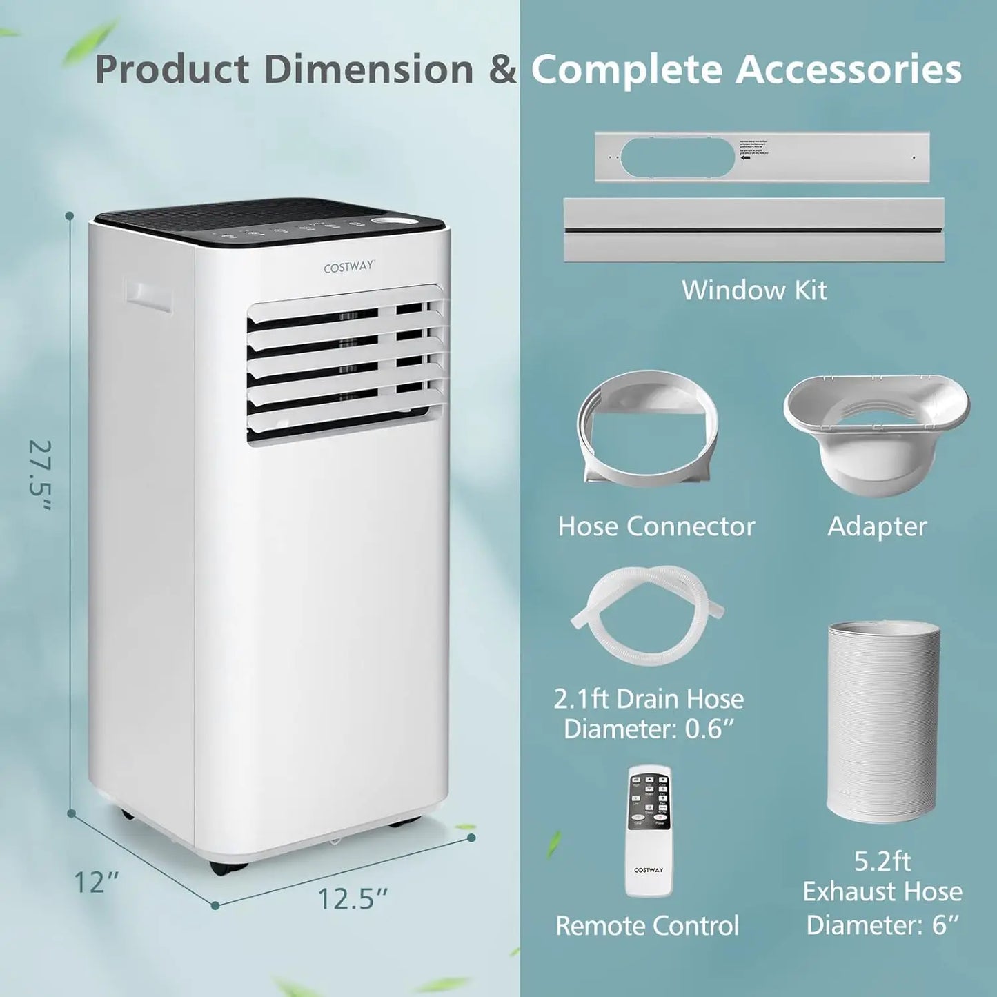 10000 BTU Portable Air Conditioner, w/Fan & Dehumidifier Mode, Quiet AC Unit, 2 Speeds, 24H Timer