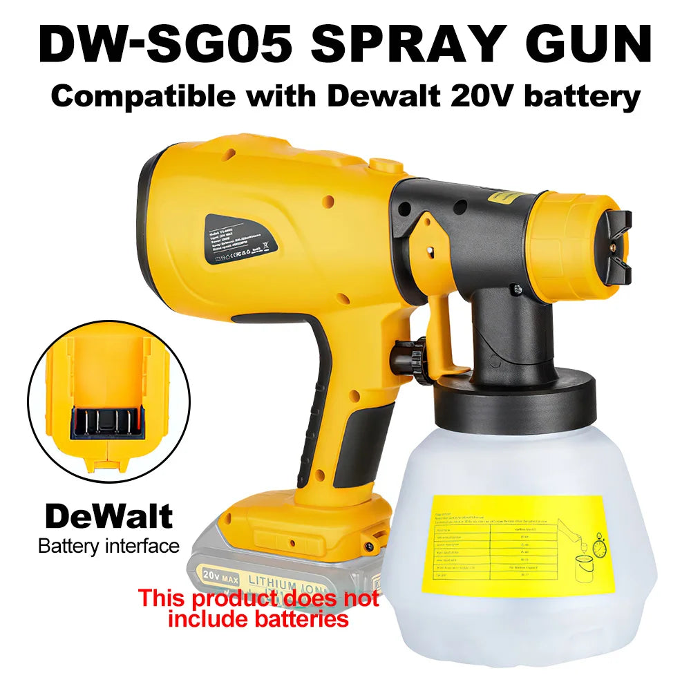 1000ML Cordless Spray Gun Auto Furniture Steel Coating Airbrush Power Tool for Dewalt 20V Battery