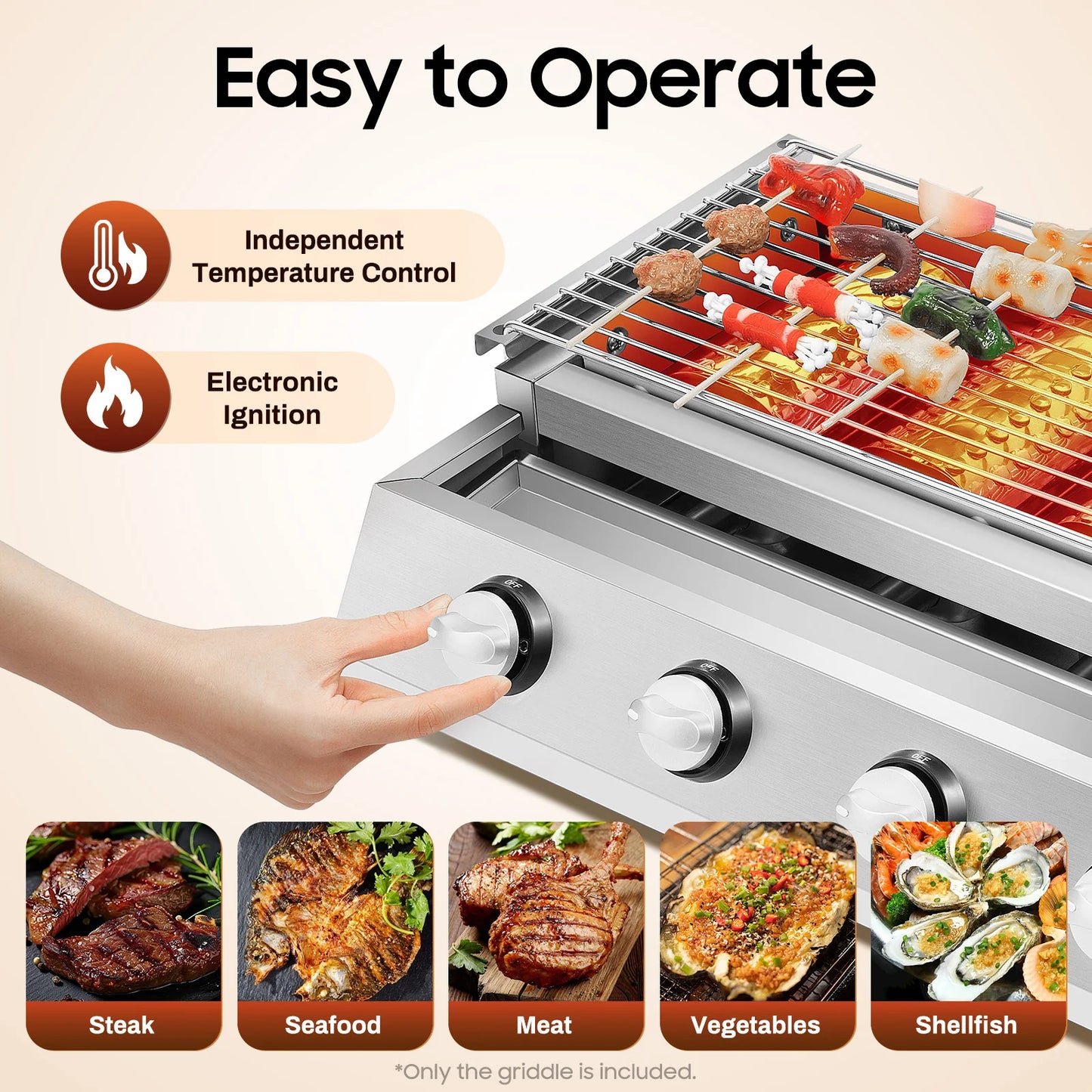 4 Burners BBQ Propane Gas Grill Stainless Steel Smokeless Barbecue Grill Portable BBQ Grill Removable
