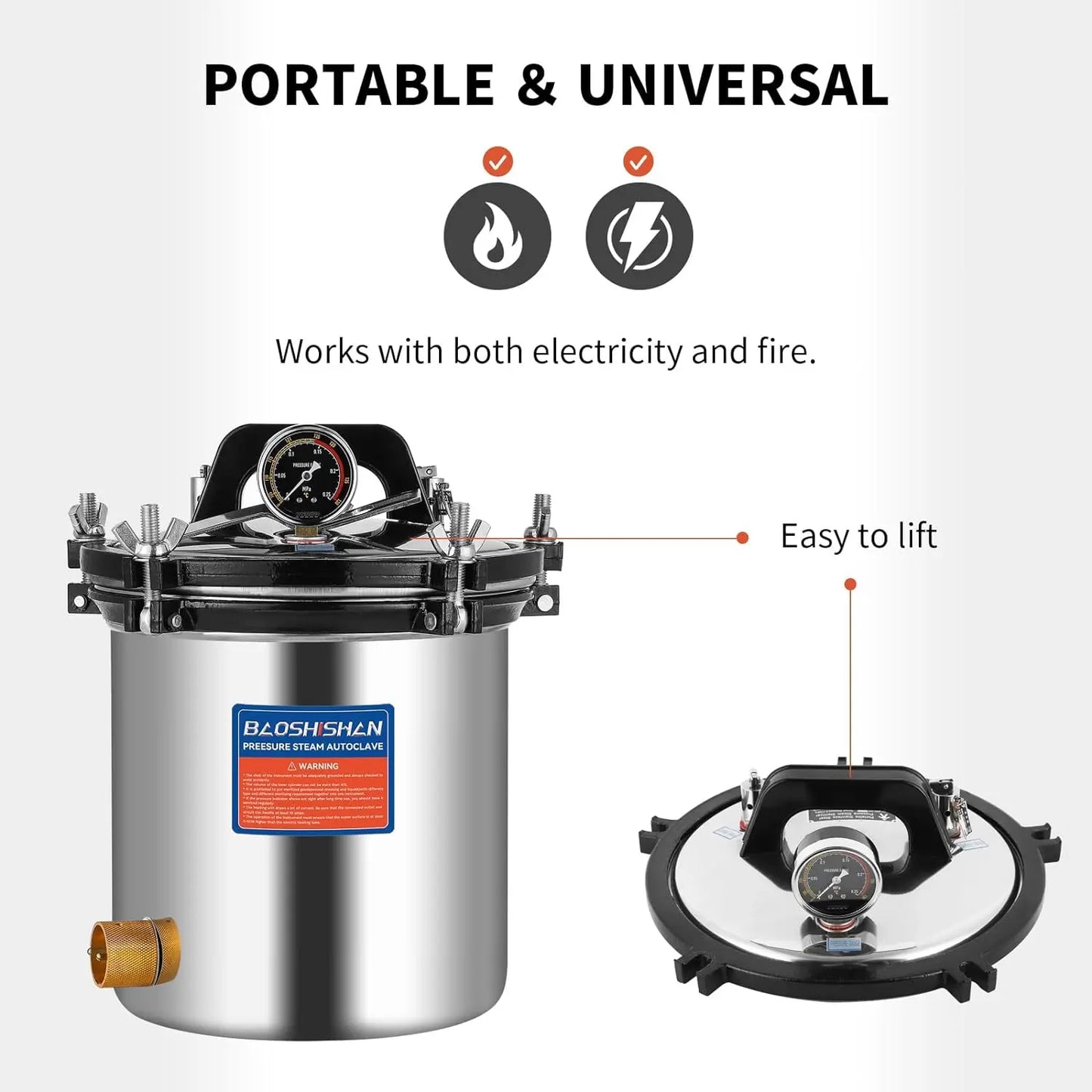 18L Electric Pressure Canner 19 QT Stainless Steel Portable Pressure Canner, Jar Canning 1.2KW