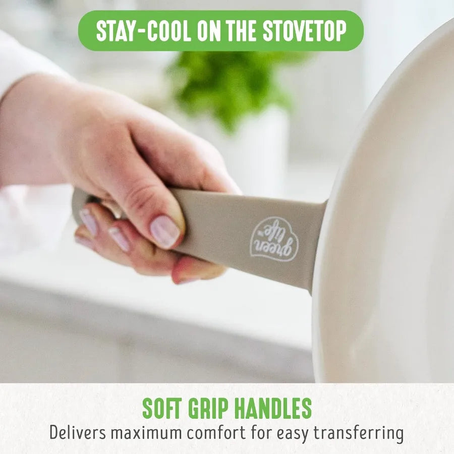 16 Piece Nonstick Cookware Set w/Soft Grip Handles for Everyday Cooking NonToxic PFAS-Free Ceramic