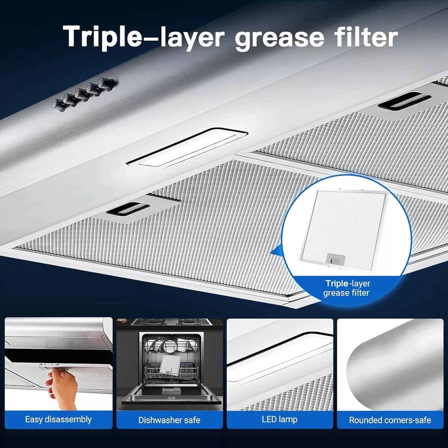 30 inch Kitchen Under Cabinet Stainless Steel 250CFM Carbon Filter Range Hood