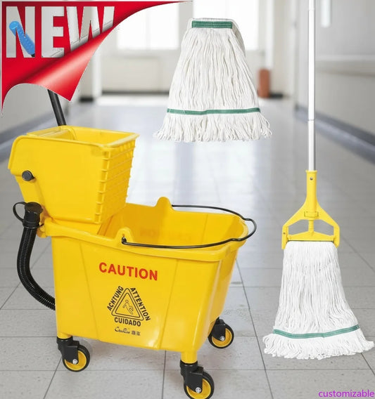 35Qt Commercial Mop Bucket with Side Wringer, Loop-End Mop & Replacement Head Included