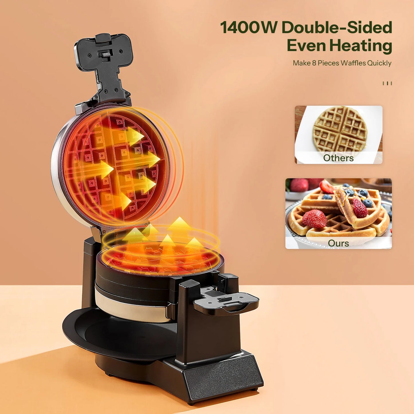 4-Slice Belgian Waffle Maker, 3 Browning Levels with Nonstick Square Waffler Iron Plates, 1200 Watts