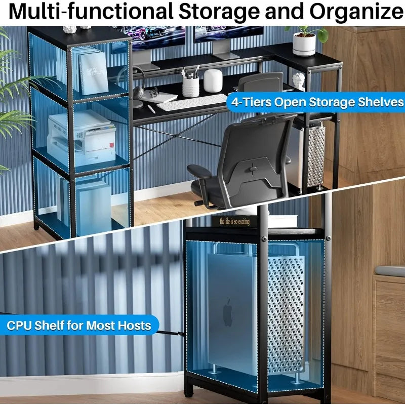 Computer Desk with Storage Shelves, 63 Inches Large Industrial Office Desk Workstation